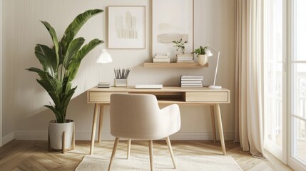 Fototapeta premium A modern home office space with bright and airy ambiance