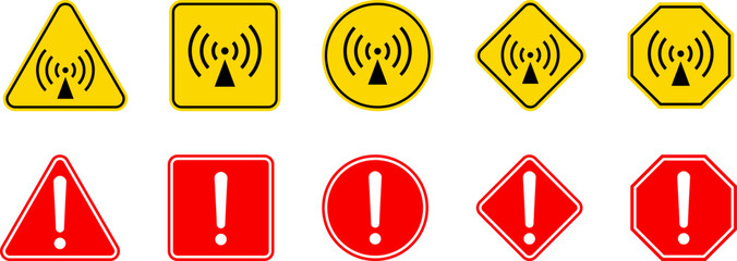Caution Warning Dangerous alarm set, danger sign collection, attention vector icon, yellow, red and black fatal error message element, exclamation mark of warning attention icon symbol