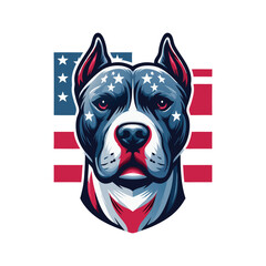 Patriotic dog head logo with American flag pattern Flat vector