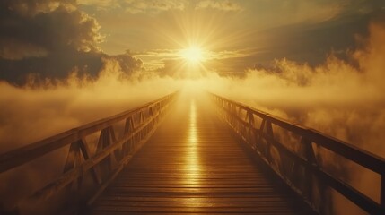 Fototapeta premium Golden Sunrise Bridge Through Clouds
