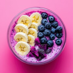 Vibrant Purple Smoothie Bowl with Banana, Blueberries and Dragon Fruit