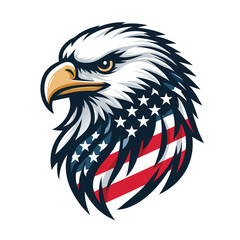Patriotic Eagle head logo with American flag pattern Flat vector