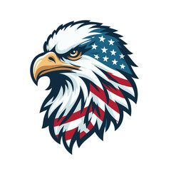 Patriotic Eagle head logo with American flag pattern Flat vector