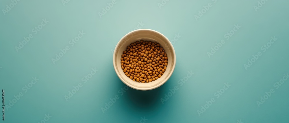 Poster close-up image of mustard seeds in a white bowl on a soft teal background with smooth and simple aes
