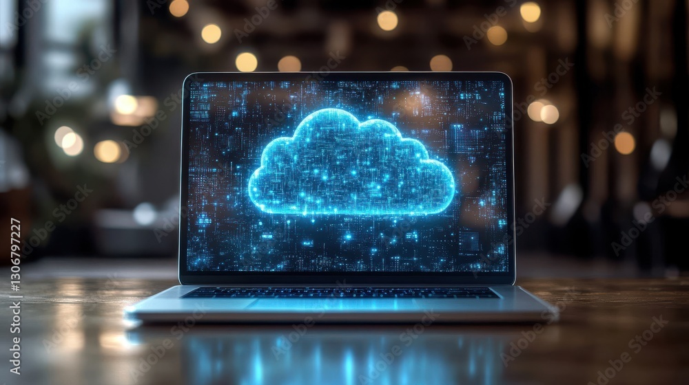 Aufkleber futuristic laptop displaying cloud computing technology interface