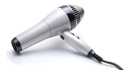 Silver Hair Dryer on White Background