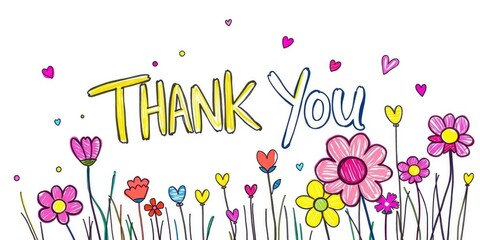 A colorful thank you message adorned with playful florals brings a sense of joy and appreciation, perfect for spring greetings and uplifting notes of gratitude
