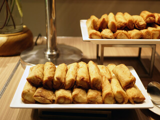 Tasty and appetizing cakes on the buffet table in a restaurant