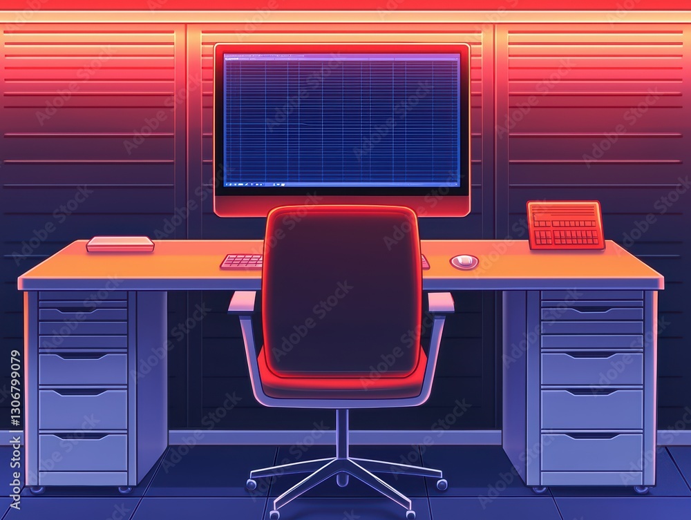 Poster modern ai powered office workspace with technology elements in vibrant color scheme