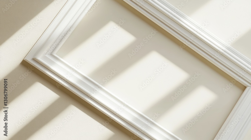 Aufkleber elegant white photo frame casting shadows on a soft cream background with subtle lighting for artist