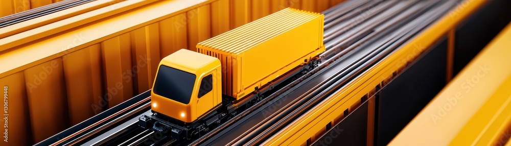 Aufkleber automated robotic freight loading terminal with container train on railway tracks