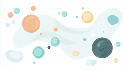 Graphic of bubbles, simple shapes, white background, light blue color palette art style, clip art