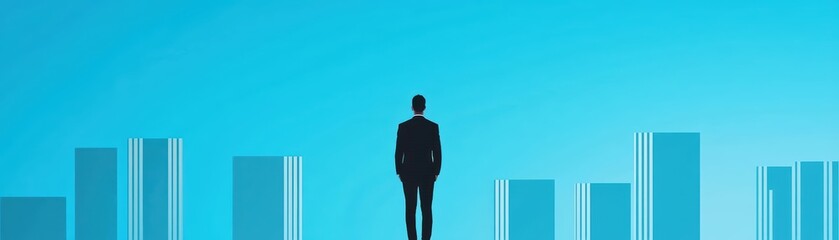 Obraz premium Confident Business Leader Standing Against City Skyline After Achieving Success