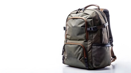 Naklejka premium Olive-Green Backpack on White Background
