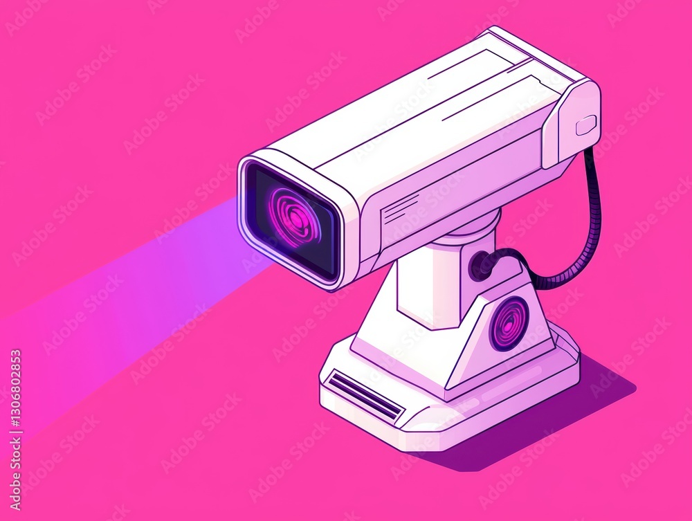 Poster cyber security digital scan threat detection concept with modern camera illustration