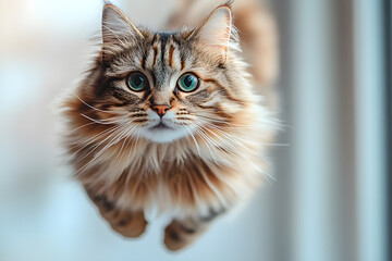 Cat jumping  on blur background