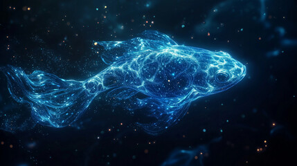 Fototapeta premium glowing blue fish on dark background