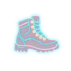 Hiking boots holographic 3D icon. neon symbol vector illustration isolated on white background. Generative AI