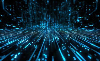 abstract futuristic dark background with with many lines neon blue glow.