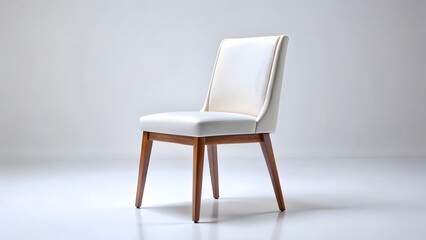Obraz premium Modern Dining Chair, White Upholstery, Wooden Legs