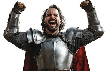 Handsome man in knight armor cheering isolated - Generative AI