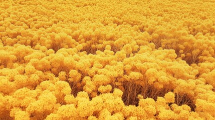 Close-up of a field of bright yellow flowers. the flowers are densely packed together, creating a dense and densely packed appearance.