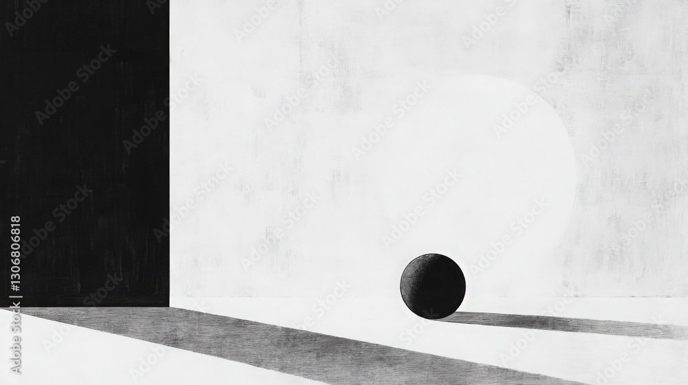 Poster minimalist composition of sphere in light and shadow monochrome design