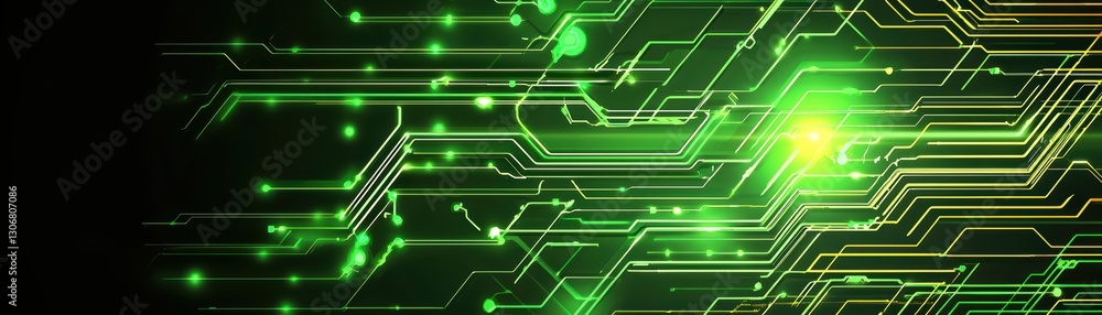 Poster innovative digital background with green circuit patterns and connectivity in technology design