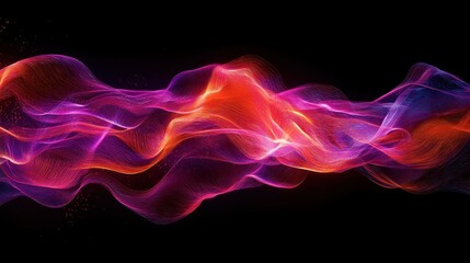 Fototapeta premium Glowing abstract ribbons composed of particles against a black background