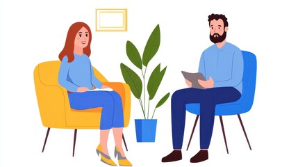 Minimalist financial consultation scene, advisor and client discussing investment strategies, bright and simple interior.