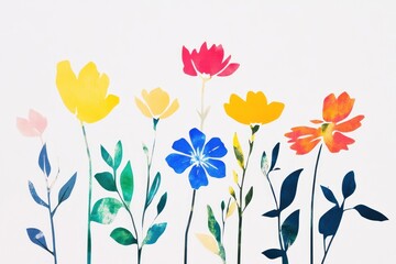 Colorful flowers with leaves illustration art asteraceae.