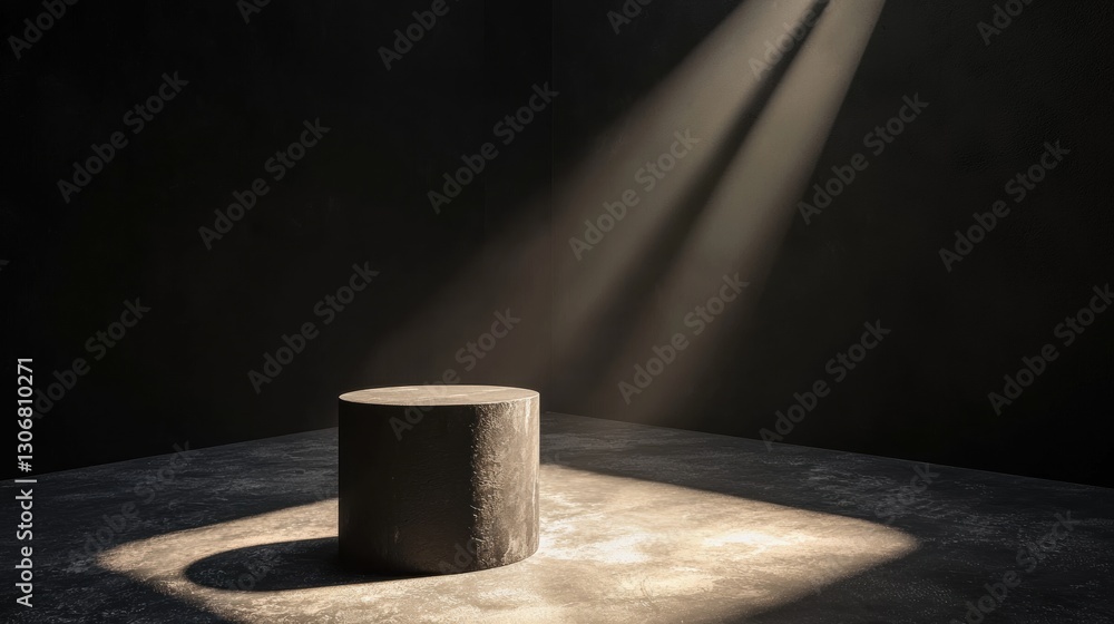 Poster round, cylindrical object on a concrete surface. the object appears to be made of a light-colored ma
