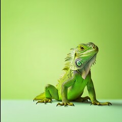 Obraz premium Vibrant Green Lizard on Green Surface with Natural Sunlight Glow