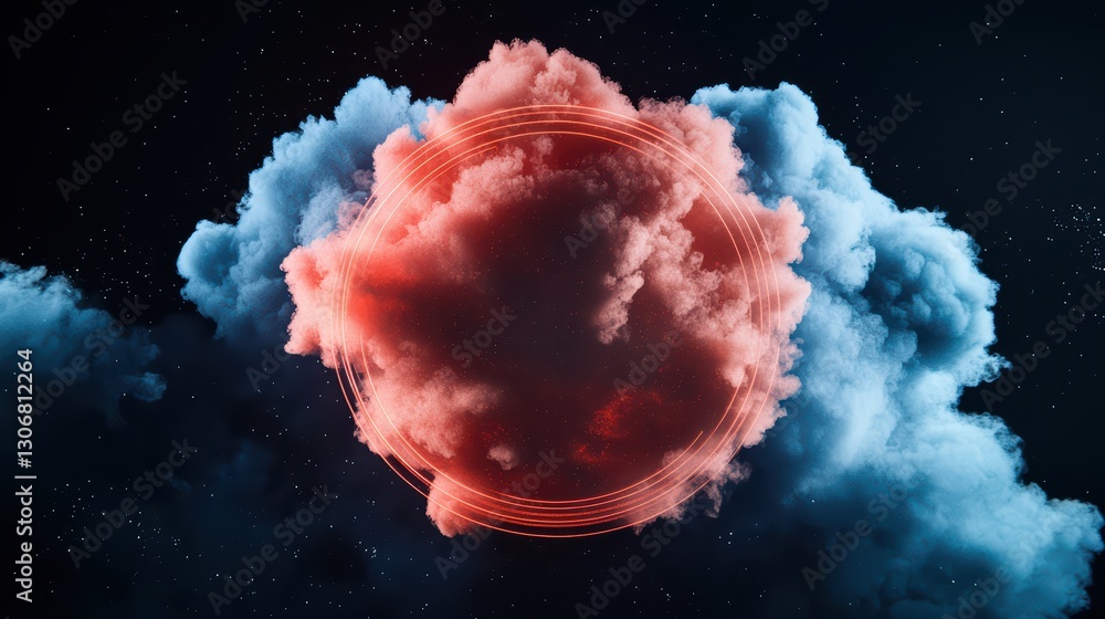 Aufkleber futuristic digital cloud system with bright colors and abstract design elements for sci-fi themes