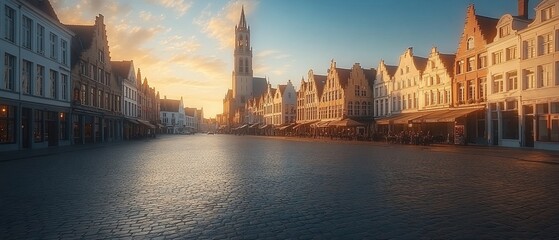 Naklejka premium European City Square at Sunrise