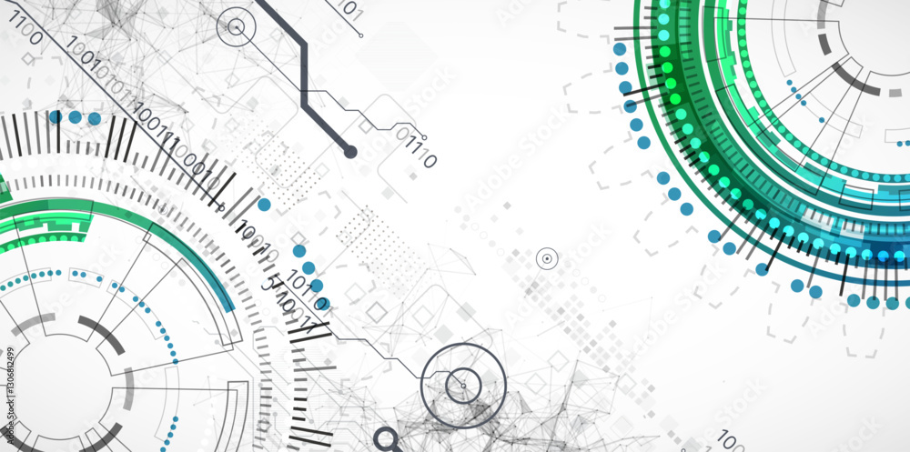 Fototapete Abstraction on the theme of tech circles. Scientific and technological background. Vector background.
