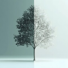 Obraz premium Tree in Dual Color Scheme Representing Change and Transformation