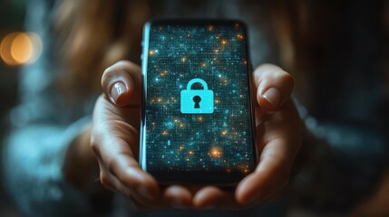 hand holding smartphone with security lock icon displayed digital security and technology concepts