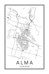Printable downtown road map poster of the Canadian city of ALMA on solid white background with city name