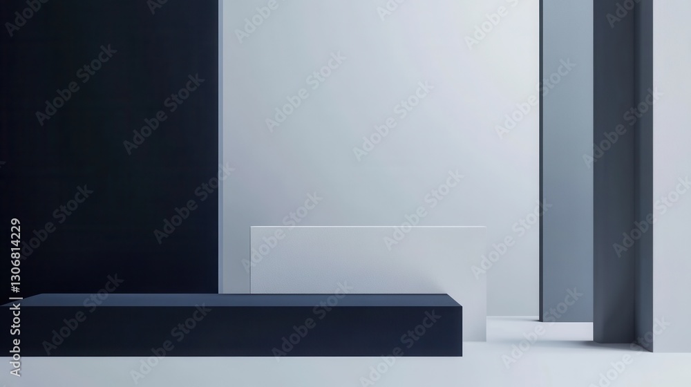 Poster Modern minimalist design with geometric lines in a soft gray and navy blue color scheme for stable governance Generative AI