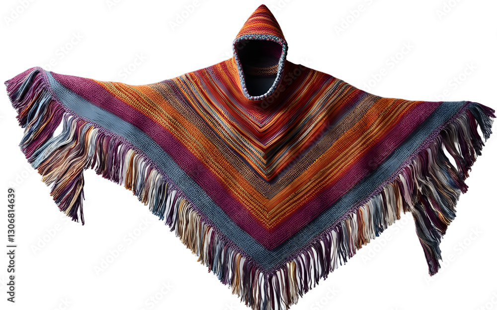 Poster A multi-color knitted poncho with fringes, isolated on a empty plain background