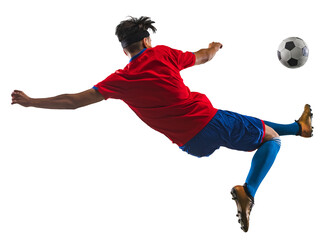 Professional forward. Match training activity. One young Caucasian soccer football player training...