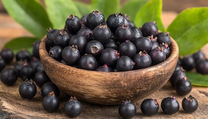Myrciaria berries in a bowl on wood surface