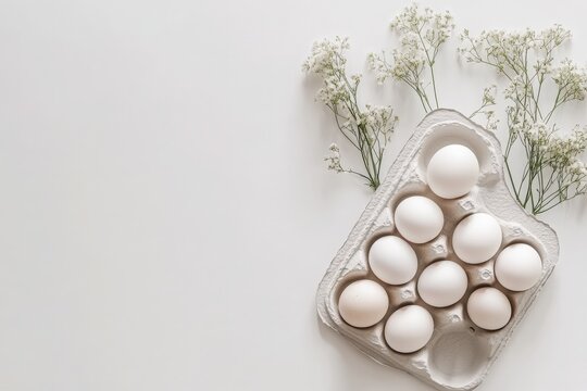 Fresh chicken eggs in pater tray isolated on white background
