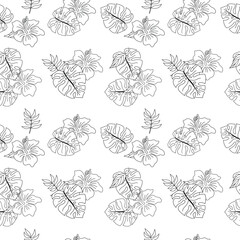 tropical leaves and monstera seamless pattern.
