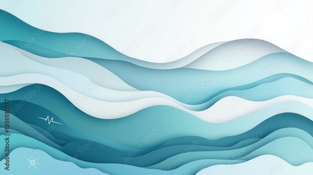Poster layered paper art background featuring calming blue tones and subtle medical symbols for healthcare 