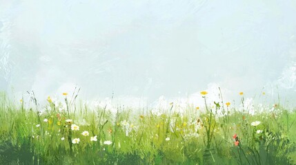 A painted meadow full of green grass and wildflowers