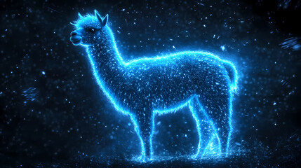 Fototapeta premium Glowing Blue Alpaca Surrounded by Particle Effects