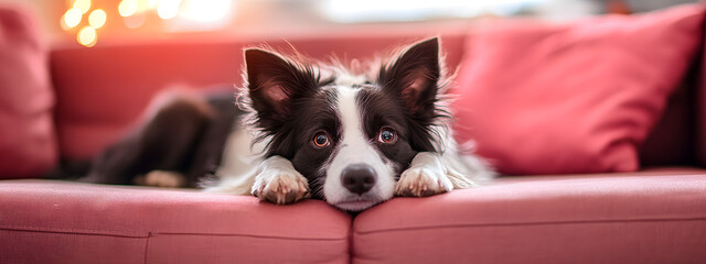 A border collie lying on the sofa
