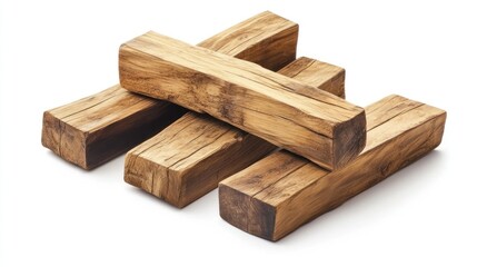 Rustic wooden blocks, studio shot, white background, interior design